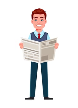 Handsome business man reading newspaper vector