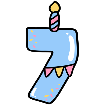 Number 7 birthday party illustration doodle outline png