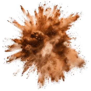 Brown powder explosion isolated on a transparent background png