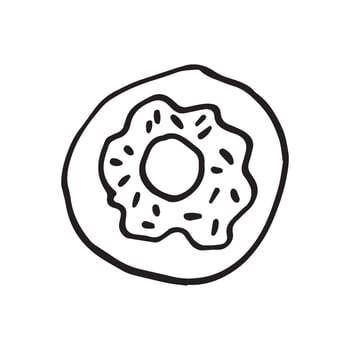 Single hand drawn donut for greeting cards, posters, recipe, culinary design. Isolated on white background. Doodle illustration. vector