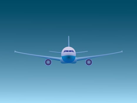 A blue jet airplane flying in the sky illustration vector
