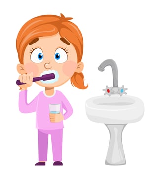 Cute little girl brushing teeth vector
