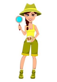 Woman archaeologist. Cute cartoon character vector