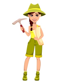 Woman archaeologist. Cute cartoon character vector