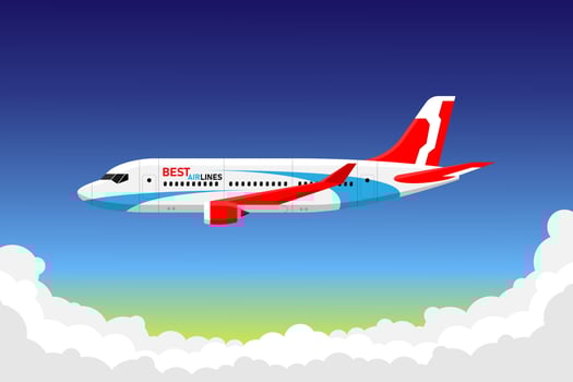 Airplane in the clouds side view Booking service or travel agency website front page banner template vector