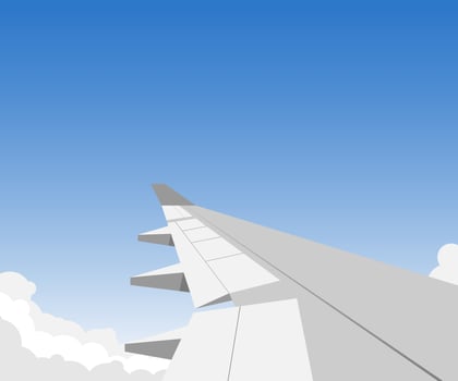 Airplane wing in the clouds illustration vector