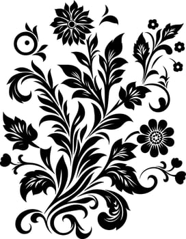 decorative Floral design Silhouette Motif Pattern, Flower design elements silhouette pattern black and white, decorative Botanical Flourish Silhouette pattern illustration vector