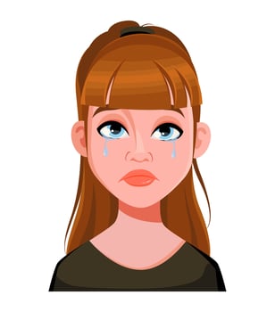 Face expression of cute woman, crying vector