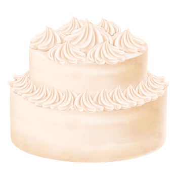 Beige sponge cake festive two-tiered cake decorated with vanilla cream. Confectionery sweetness with meringue for birthday, wedding, anniversary. A celebration dessert. Digital isolated illustration png