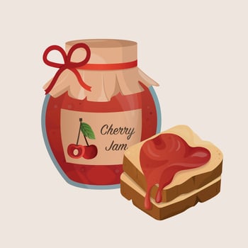 Bread toasts and cherry jam. Tasty and sweet breakfast. vector