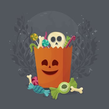 Cartoon Halloween cute bag with candles, sweets great for textiles, banners, wallpapers, wrapping - design vector