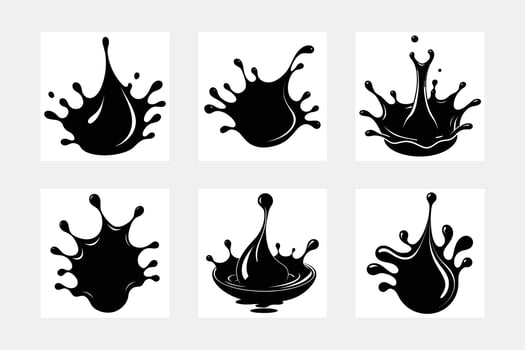 Water drops, black sea ocean waves stencil. Liquid elements, cry droplet icons set vector