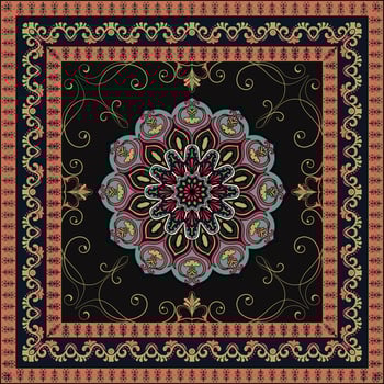 Colorful ornamental design for rug, tapis, yoga mat. Geometric ethnic clipart. Arabian ornamental carpet with decorative elements.Persian carpet vector