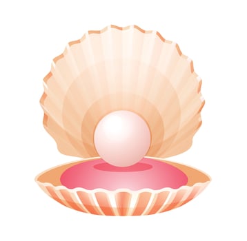 Cartoon oyster shell with a pearl. Illustration isolated on white background vector