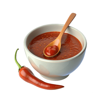 chili sauce in bowl with spoon and red chili png