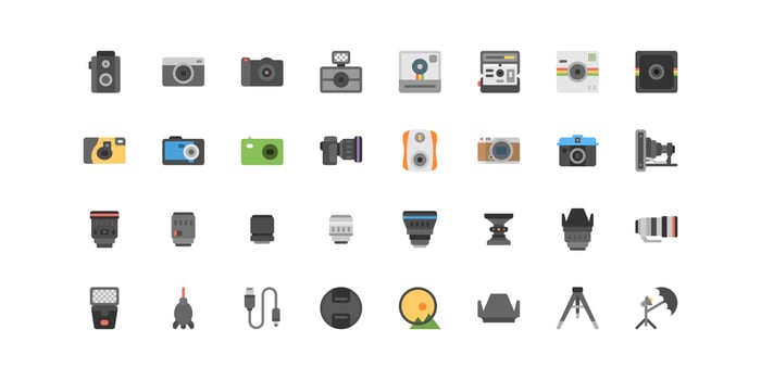 camera icons set. Photography studio device. vector