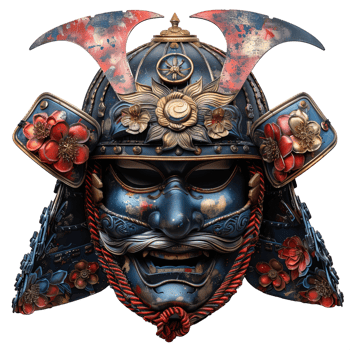 Samurai Protective Helmet Isolated on Transparent Background ,Samurai Warrior Mask , png