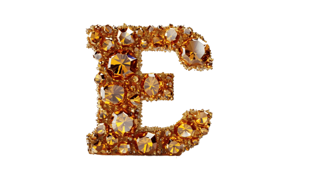 the letter e is made of gold and diamonds png