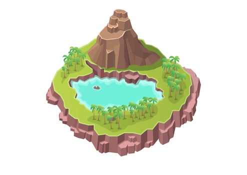 Isometric beautiful mountains with lake vector