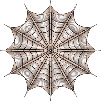 Close-up of a detailed symmetrical spiderweb illustration with intricate patterns against a white background. Perfect for Halloween themes. png