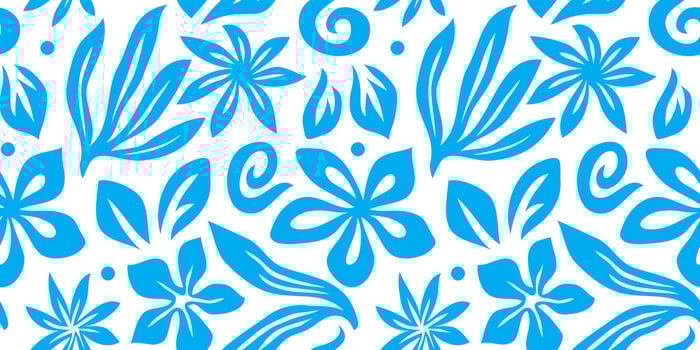 Abstract blue and white floral art seamless pattern. Trendy contemporary floral nature shape background illustration. Natural organic plants leaves prints artwork wallpaper. Vintage spring vector