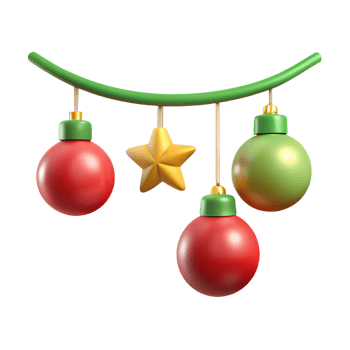 Festive Christmas ornament hanging on a green branch featuring red and green baubles along with a golden star, celebrating holiday spirit. png