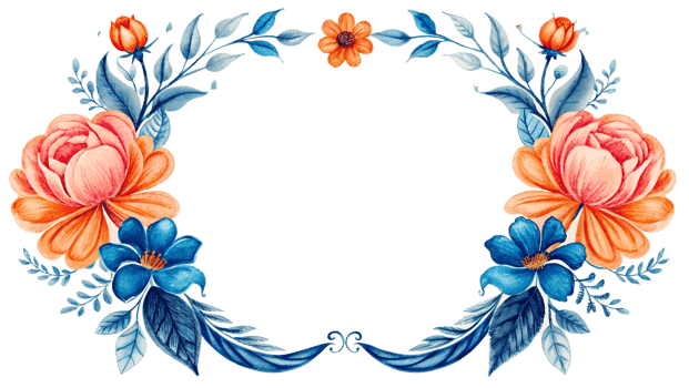 Elegant floral wreath frame with vibrant flowers and leaves, perfect for wedding invitations, greeting cards, or decorative purposes. png