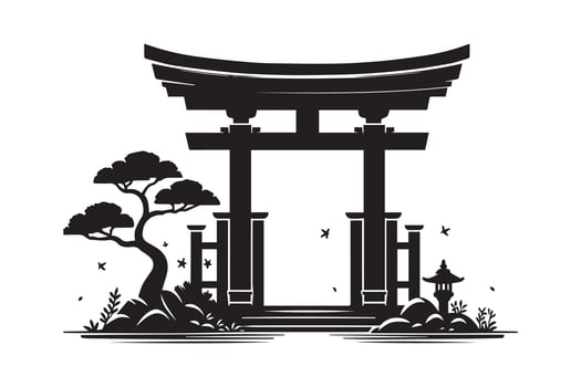 Japanese torii gate silhouette vector