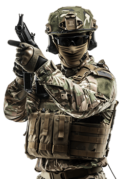 A soldier armed and vigilant stands ready to defend and protect png