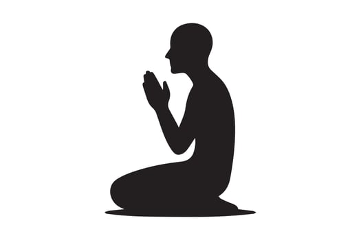 Silhouette of a man praying in a kneeling position vector