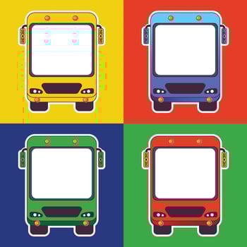 set of buses front bus photo booth in different colors vector