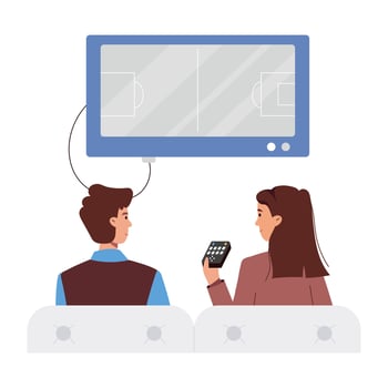 WebCouple watching match together on tv, flat illustration vector