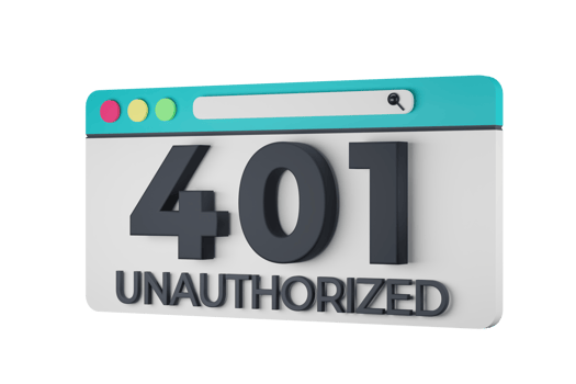 HTTP Four Hundred One Unauthorized Status Code with Transparent Background 3d Illustration png