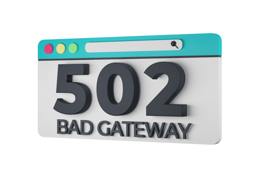 HTTP Five Hundred Two Bad Gateway Status Code with Transparent Background 3d Illustration png