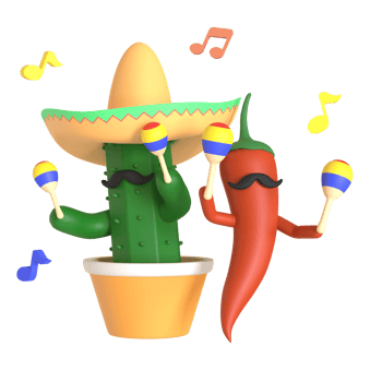 3d render cactus cinco de mayo illustration on transparent background png