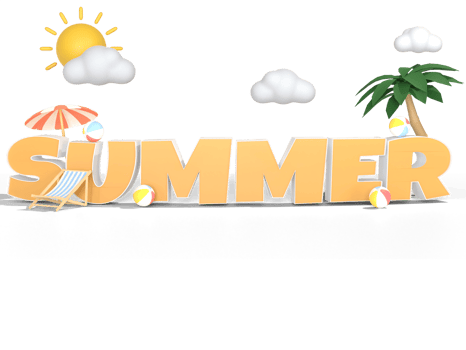 3D Illustration of summer text with summer elements on a transparent background png