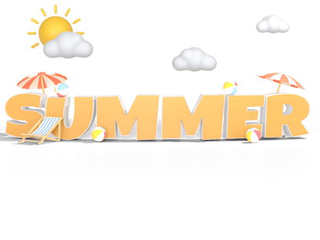 3D Illustration of summer text with summer elements on a transparent background png