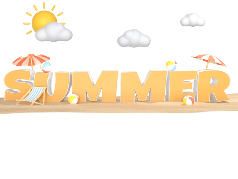 3D Illustration of summer text with summer elements on a transparent background png