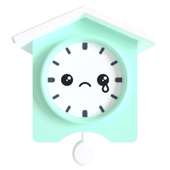 3d render cartoonish alarm clock with a sad face. The clock is blue and white png
