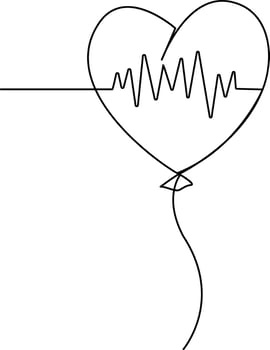 Continuous line art drawing of heart beat hand drawn balloon festive balloons vector