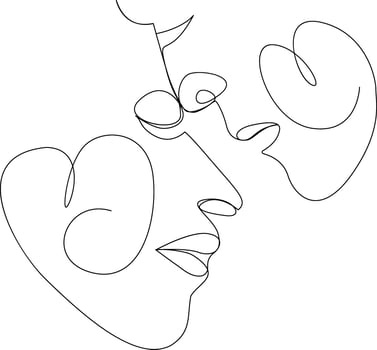 Cute couple love one line art drawing illustration vector
