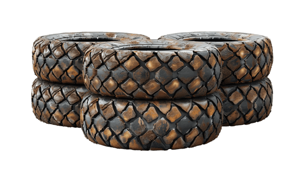 rusty tires stack isolated on transparent background , png