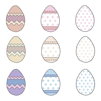 Hand drawn easter pattern with eggs. Doodle illustration in cute style. Element for greeting cards, posters, stickers and seasonal design. Isolated on white background vector