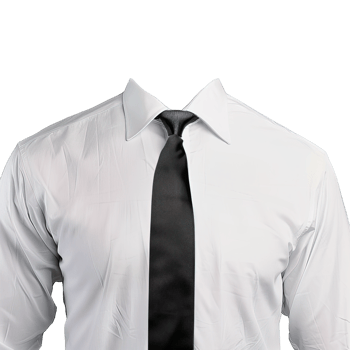 White shirt with black tie isolated on transparent background , png