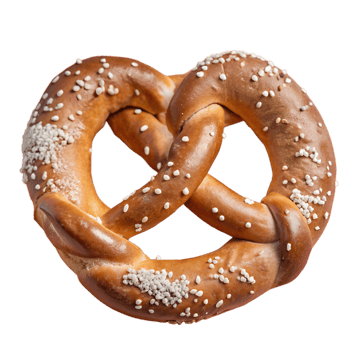 Close-up of a freshly baked pretzel covered in coarse salt. Perfect for bakery, snack, or food-related themes. png