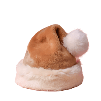 Close-up of a cozy brown Santa hat with a fluffy white trim and pom-pom, perfect for festive celebrations and holiday decorations. png