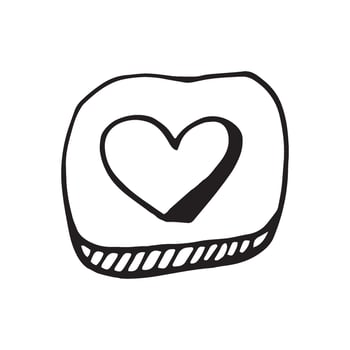 Simple doodle heart button for valentine's day cards, posters, wrapping and design. Hand drawn heart, isolated on white backdrop. Geometric shape, symbol Valentine's Day illustration. vector