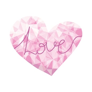 Diamond low poly heart for valentine's day cards, posters, wrapping and design. Original origami paper pink heart, isolated on white backdrop. Geometric rumpled triangular style illustration. vector