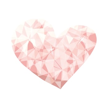 Diamond low poly heart for valentine's day cards, posters, wrapping and design. Original origami paper pink heart, isolated on white backdrop. Geometric rumpled triangular style illustration. vector