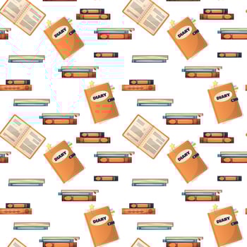 seamless school pattern on a white background. color illustration of different books, textbooks, diary, notebooks, sheets of paper, school supplies. pattern for textile, backgroundr vector